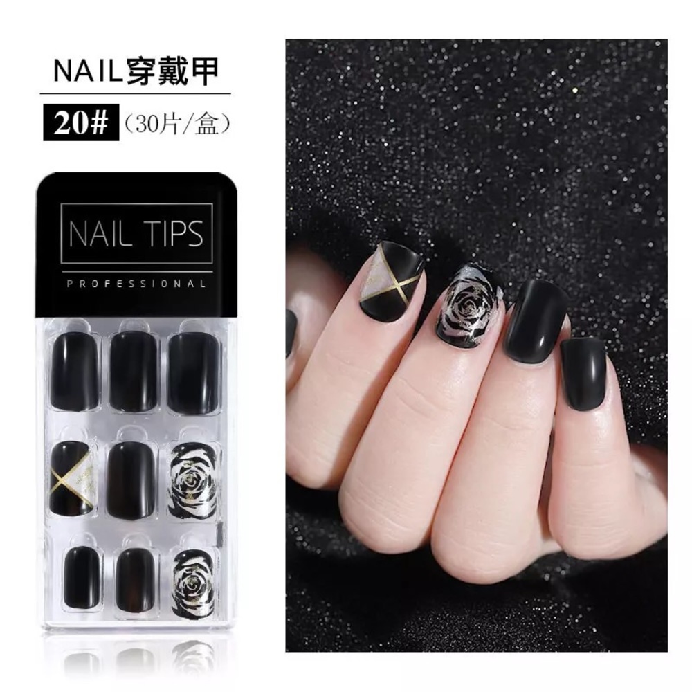 30 Piece Press on Nails-Black